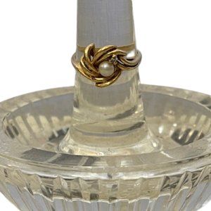 Pearl & Diamond 14K Gold Antique Love Knot Size 7.5